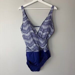 Badgley Mischka One Piece Blue‎ and White Swimsuit 14